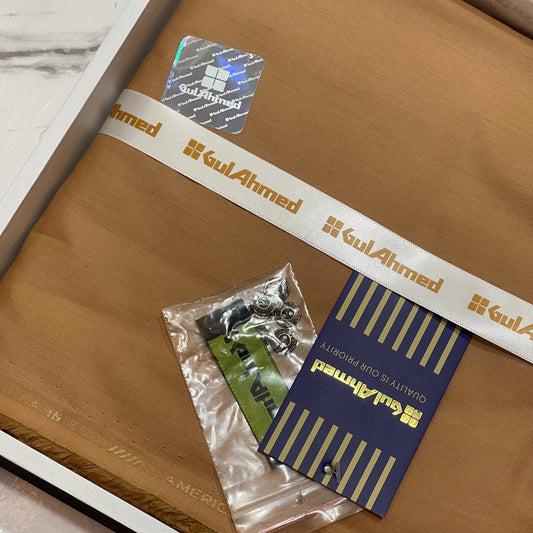 GulAhmed Men’s Gift Box – BROWN Unstitched Soft Cotton Suit