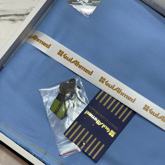 GulAhmed Men’s Gift Box – SKY BLUE Unstitched Soft Cotton Suit