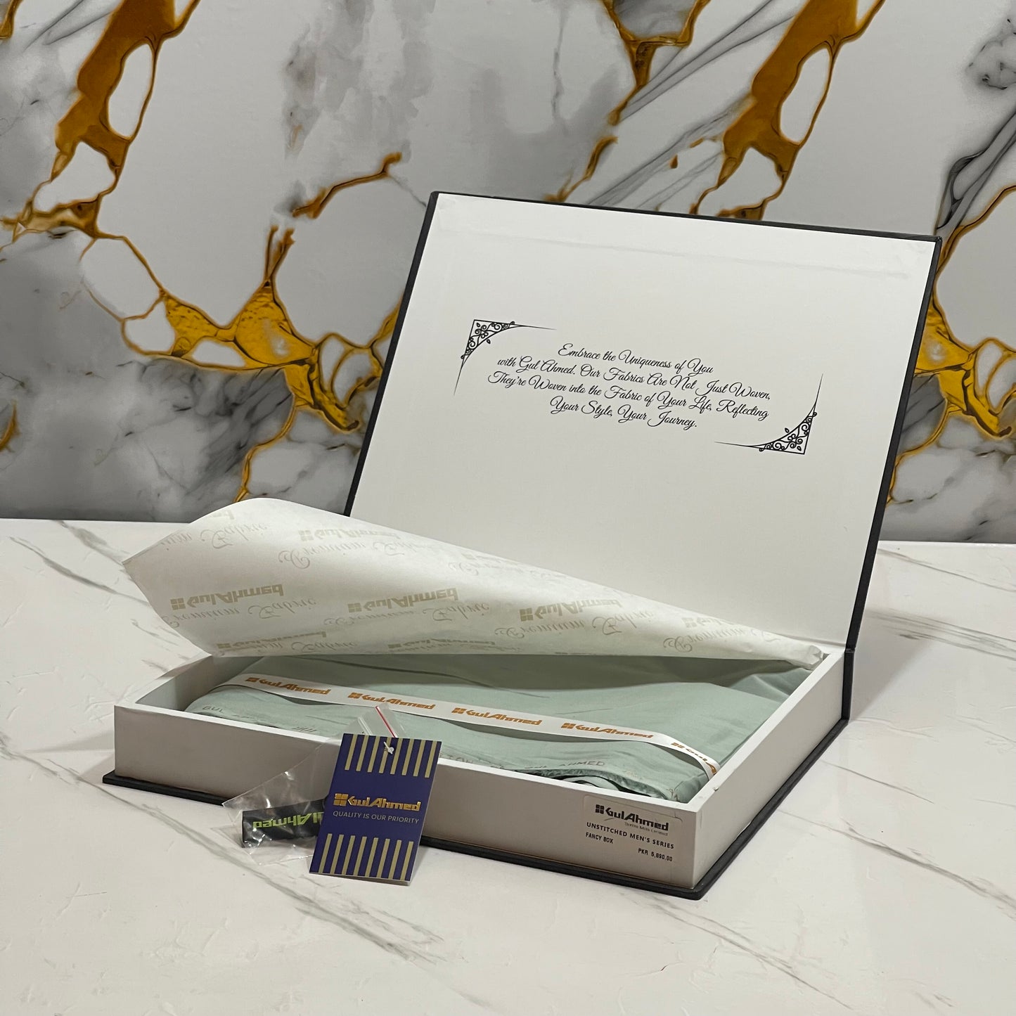 GulAhmed Men’s Gift Box – TEAL Unstitched Soft Cotton Suit