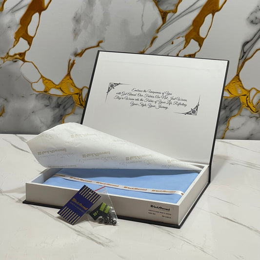 GulAhmed Men’s Gift Box – SKY BLUE Unstitched Soft Cotton Suit