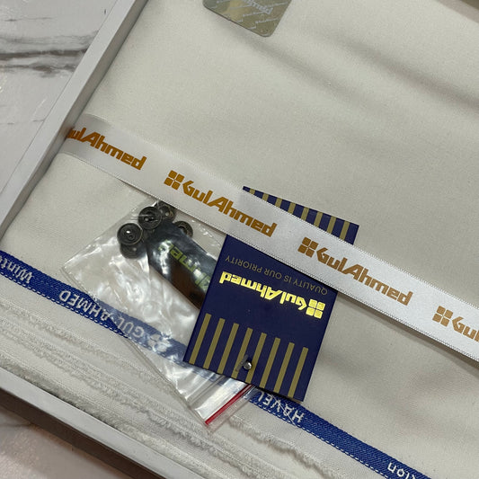 GulAhmed Men’s Gift Box – WHITE Unstitched Wash & Wear Suit