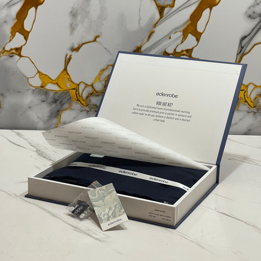 Edenrobe Men’s Gift Box – NAVY BLUE Unstitched Wash & Wear Suit