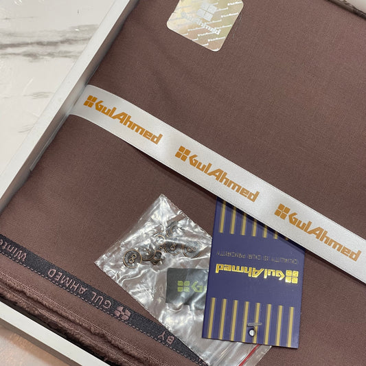 GulAhmed Men’s Gift Box – DARK BROWN Unstitched Wash & Wear Suit