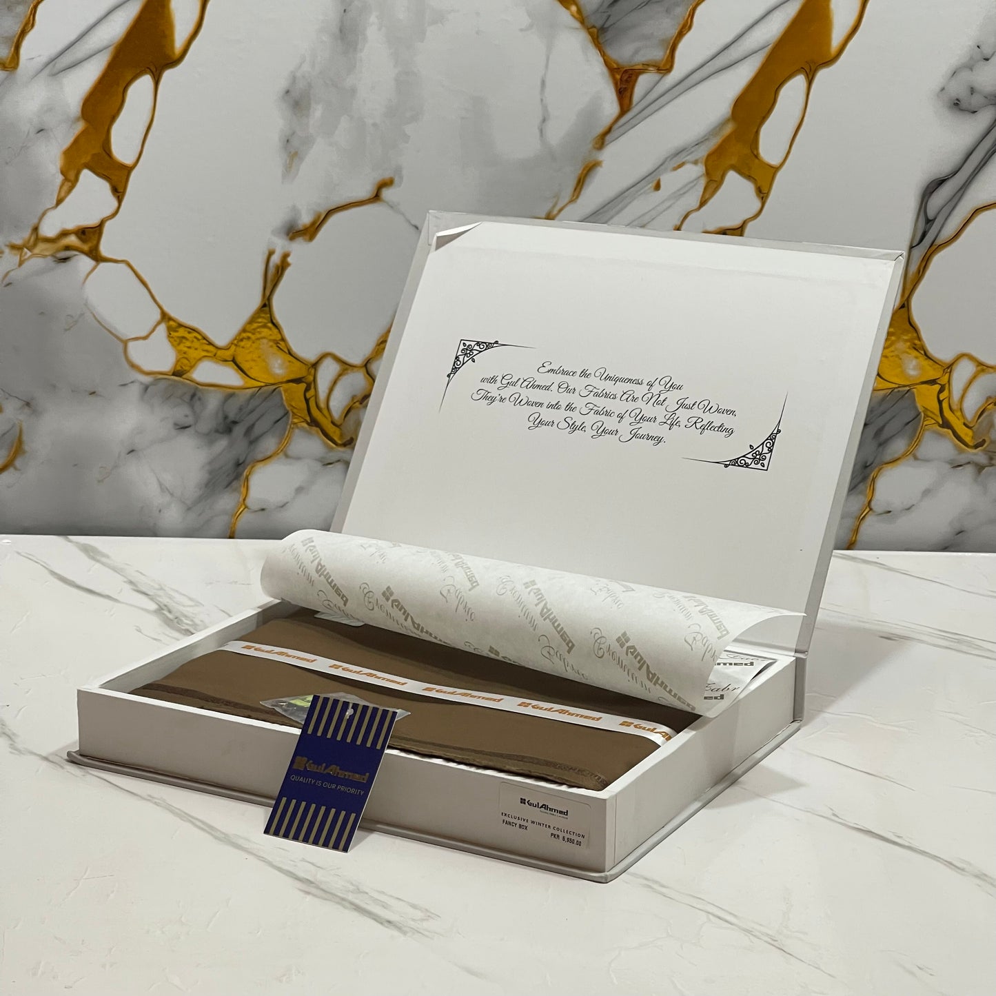 GulAhmed Men’s Gift Box – BROWN Unstitched Wash & Wear Suit