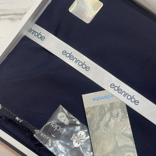 Edenrobe Men’s Gift Box – NAVY BLUE Unstitched Wash & Wear Suit