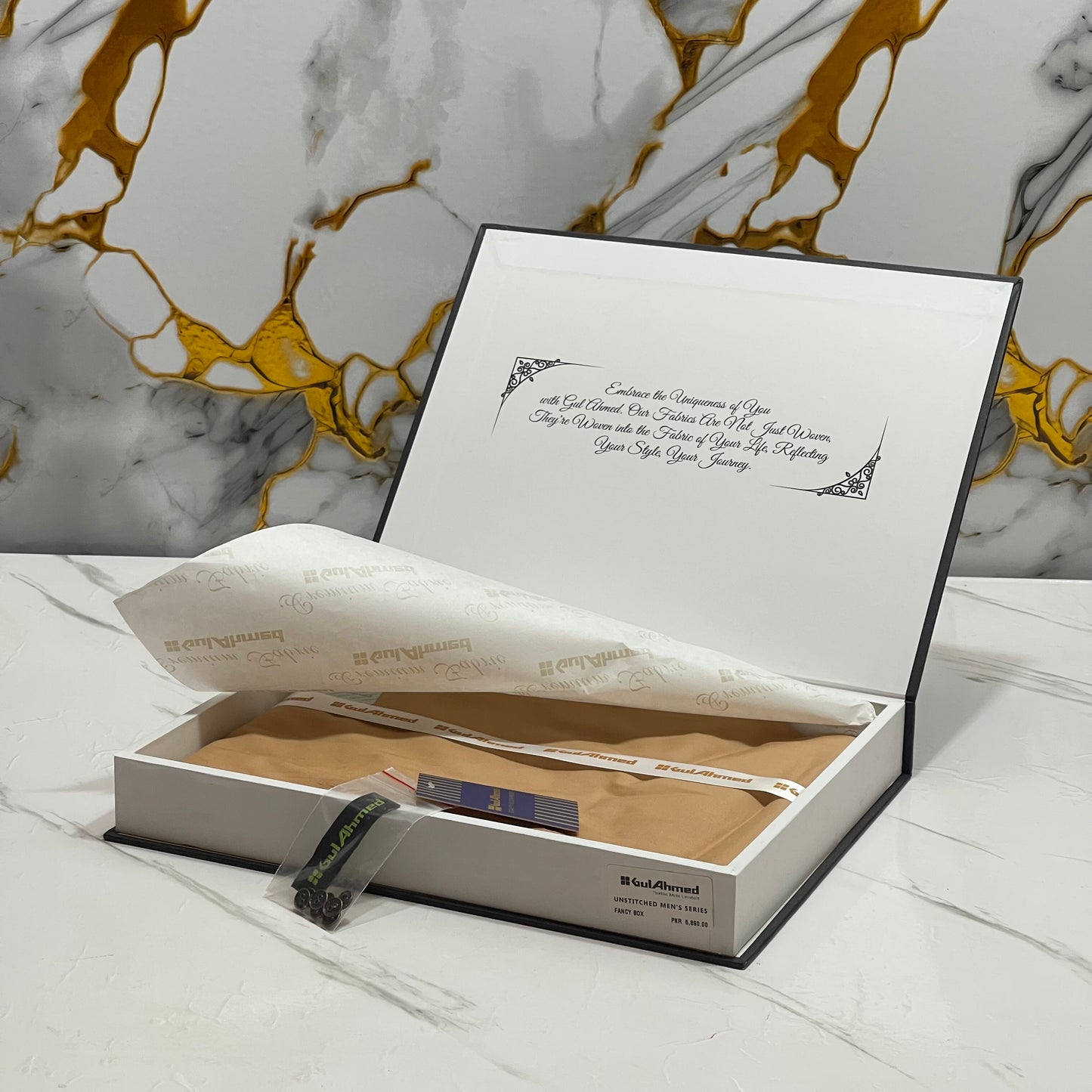 GulAhmed Men’s Gift Box – BROWN  Unstitched Soft Cotton Suit