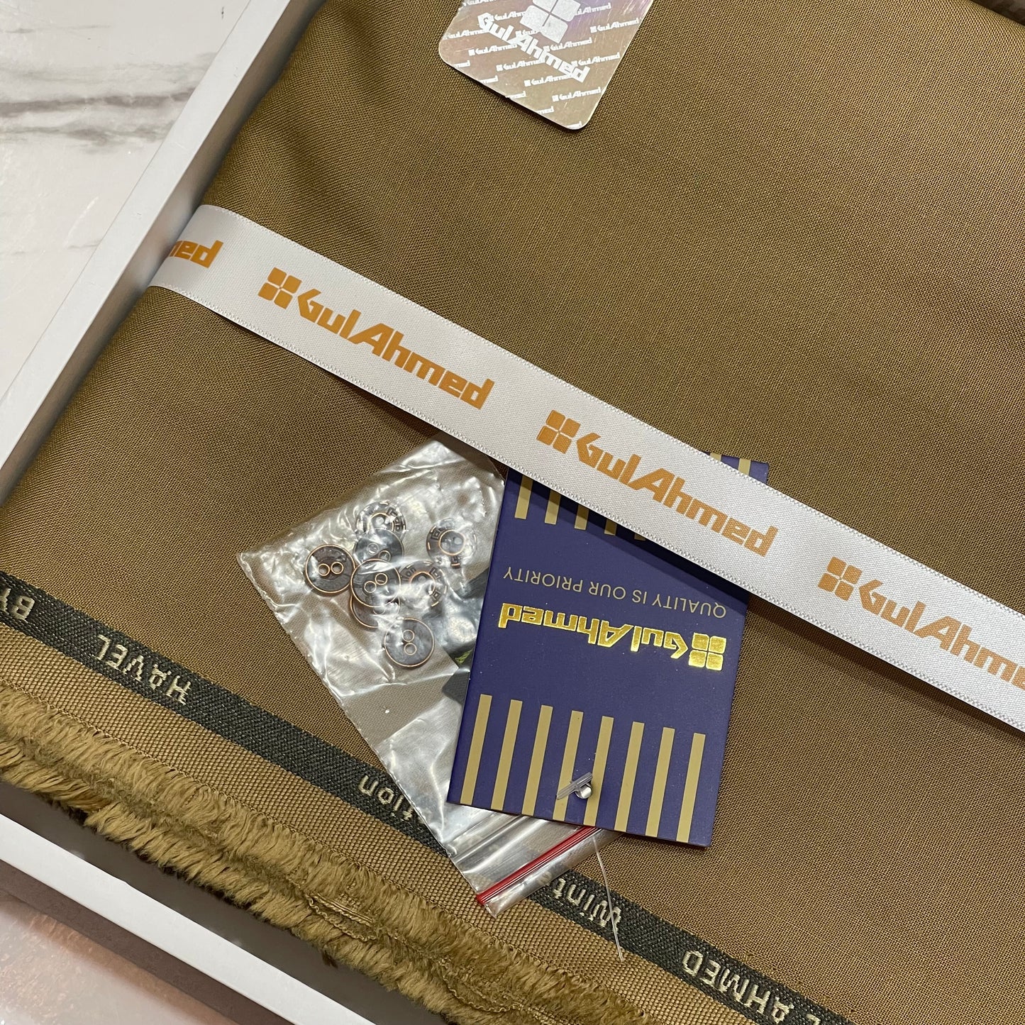 GulAhmed Men’s Gift Box – BEIGE Unstitched Wash & Wear Suit