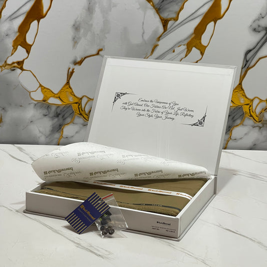 GulAhmed Men’s Gift Box – BEIGE Unstitched Wash & Wear Suit